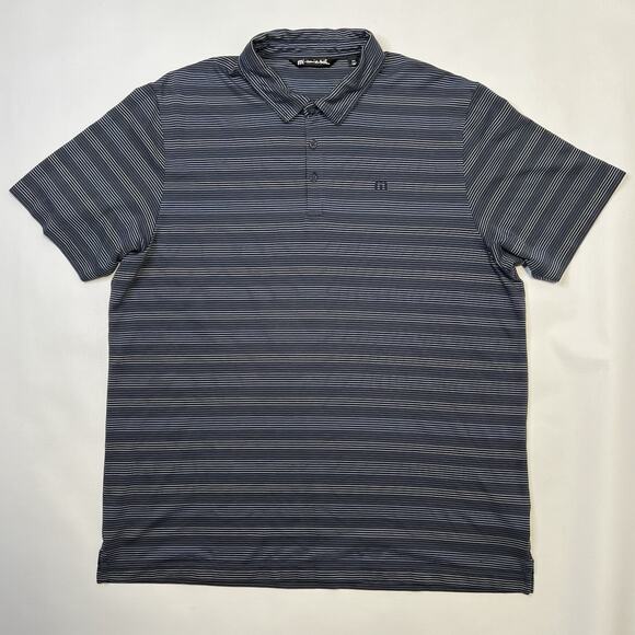 Travis Mathew Polo Shirt Mens 2XL Blue Striped Golfing Casual Preppy Adult - Picture 1 of 9